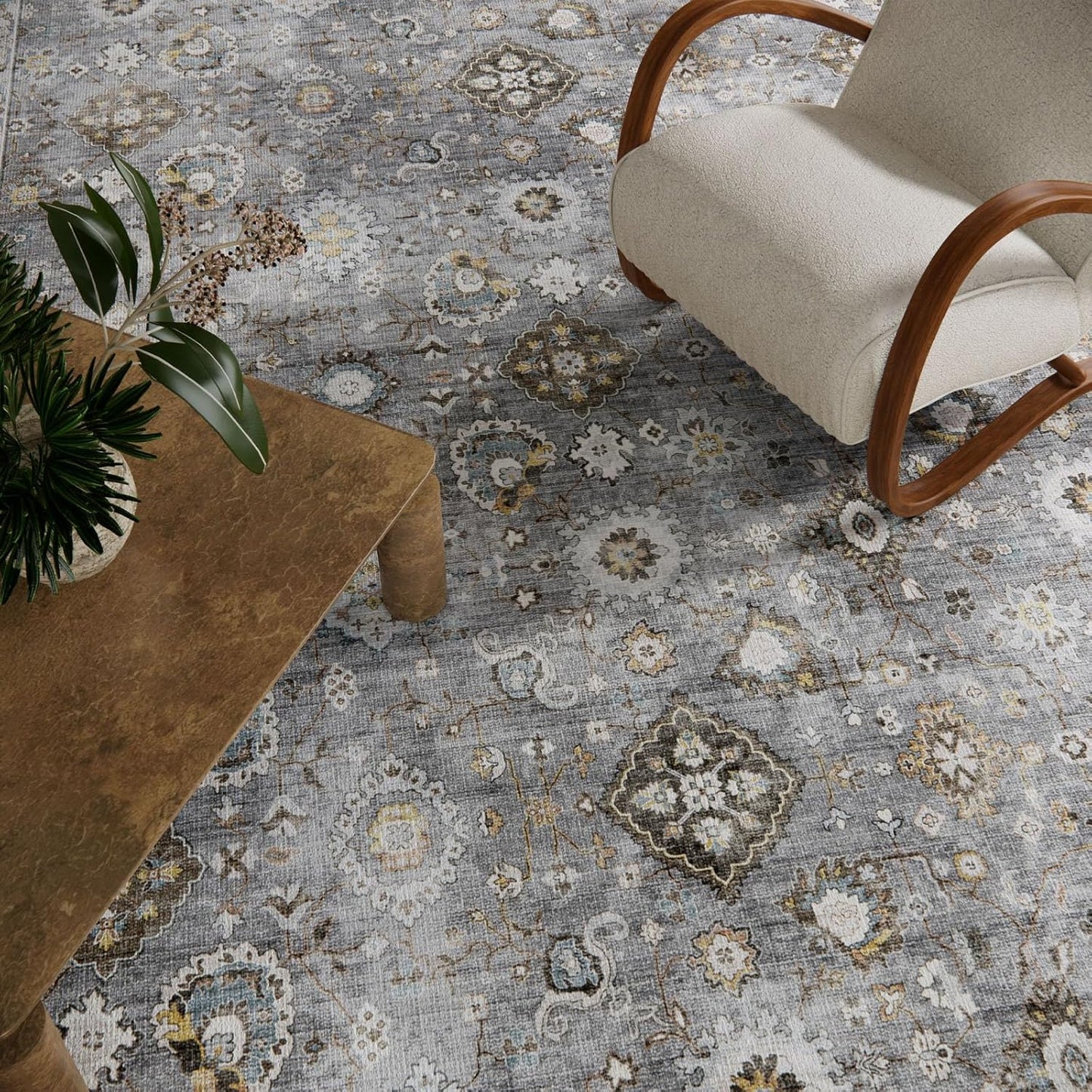 Machine Washable Rug for Living room: 8x10 Area Rugs Boho Vintage Rugs Stain Resistant Non Slip Low Pile Lightweight Soft Carpet for Bedroom Kitchen Dining Room Nursery Kids Room Farmhouse Home Office