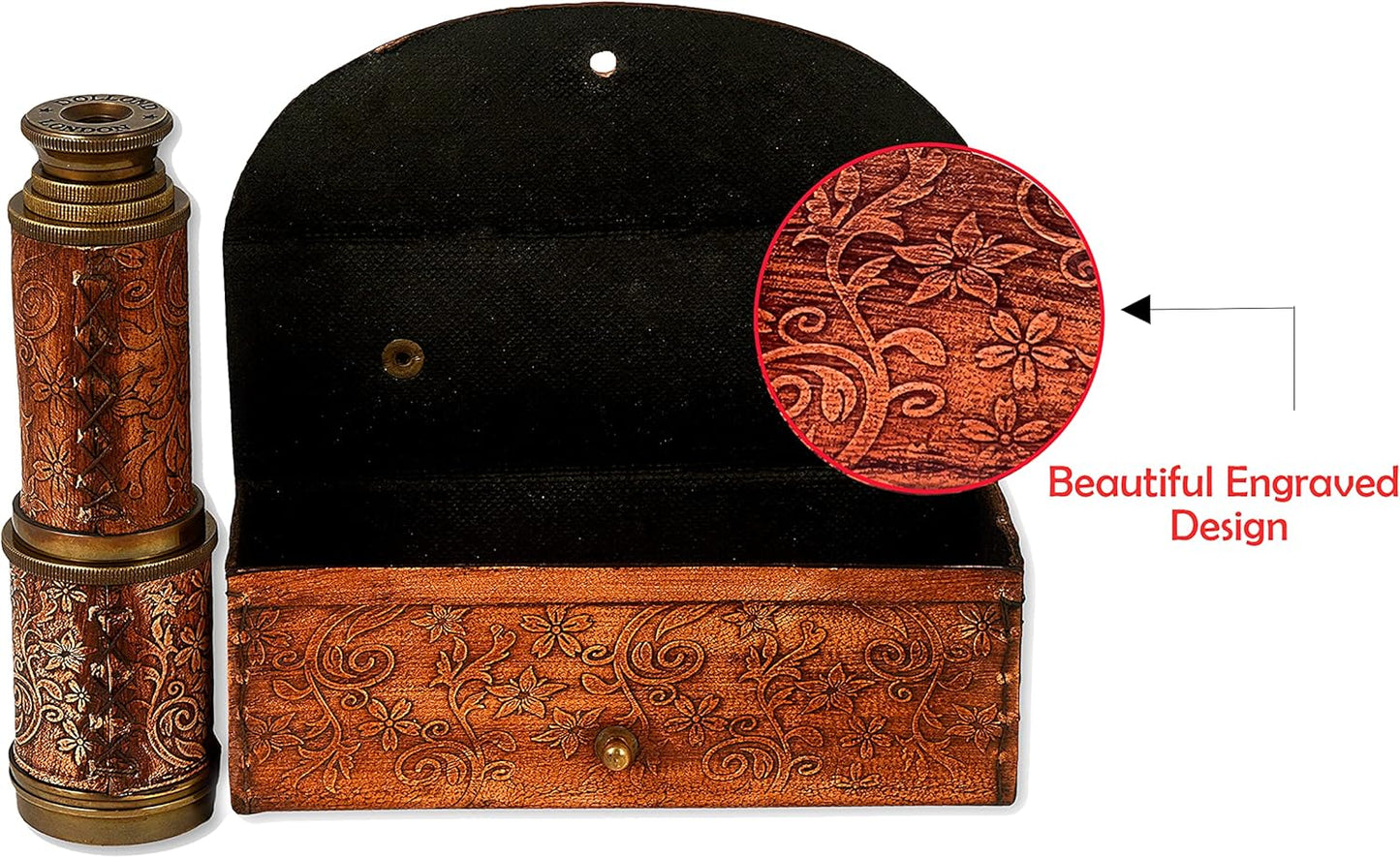 RII Antique Decor Spyglass, Pirate Telescope with Leather Case, Handheld Telescope for Adventure Enthusiasts, Monocular Nautical Decor for Gifting, Travellers, Dolland London, 17.5"