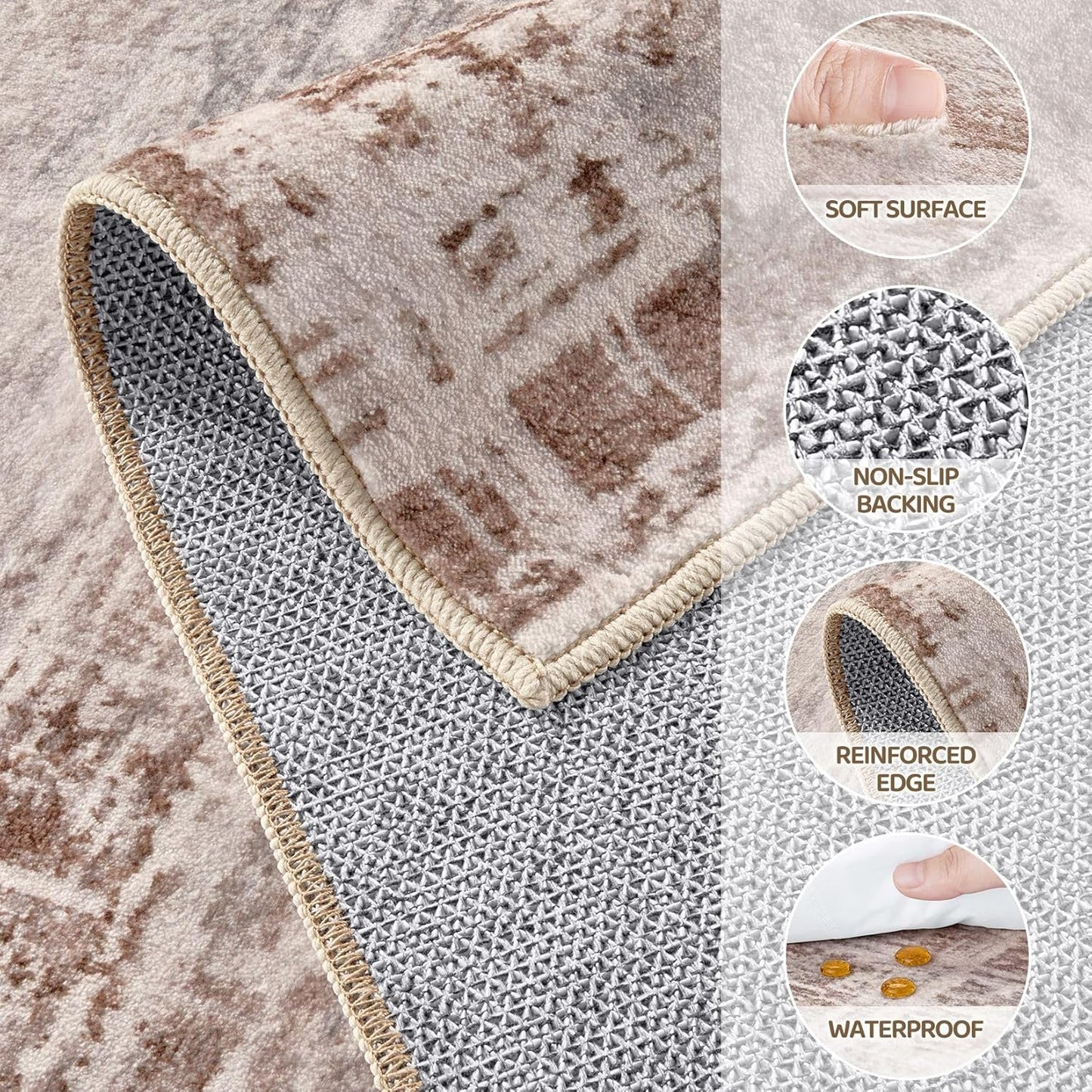 2x3 Entryway Area Rugs: Washable Neutral Abstract Small Rug Door Mat Non-Slip Soft Low Pile Indoor Carpe for Entrance Kitchen Front Door Bathroom Entry Kids Room - Red Brown