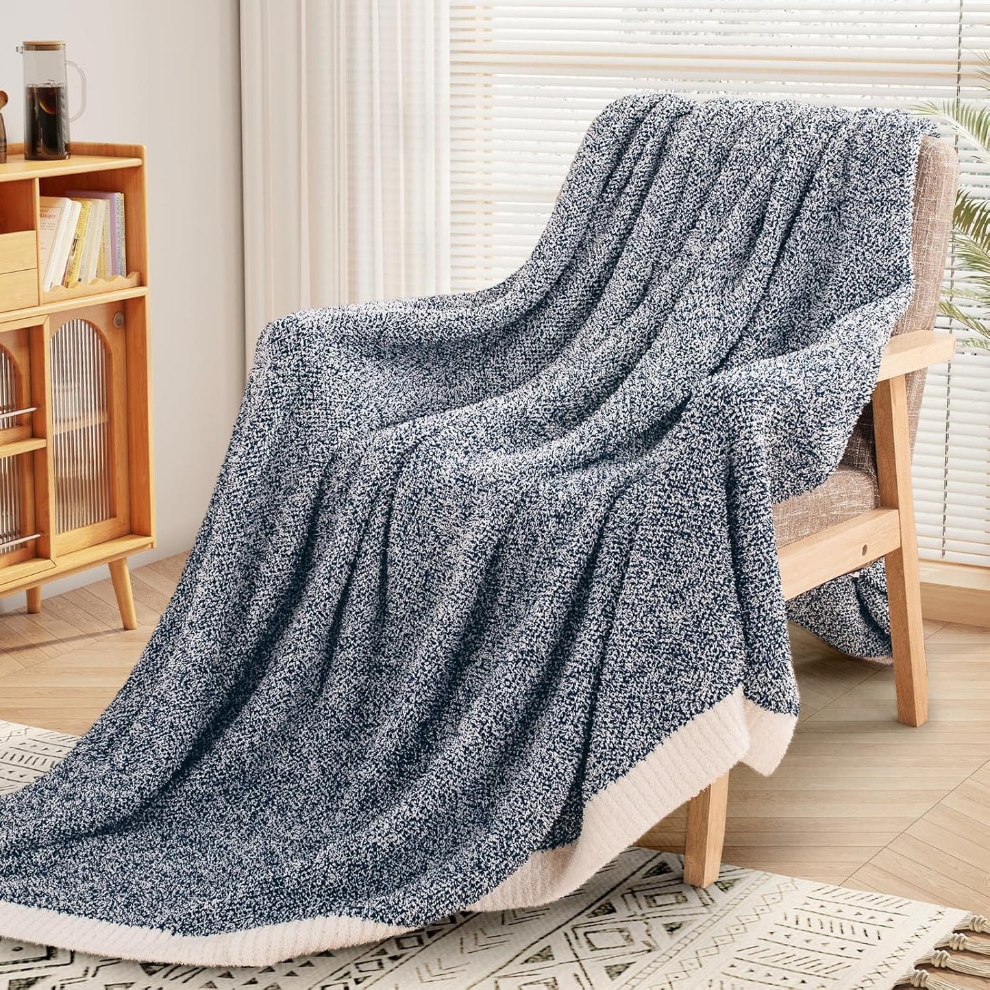 NEXHOME PRO Soft Throw Blankets for Couch, Reversible Warm Blankets Cozy Knit Blanket for Women, Fuzzy Plush Lightweight Throws for Sofa, Bed, Picnic, Navy, 50 x 60 inches
