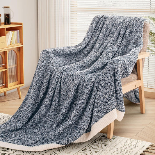 NEXHOME PRO Soft Throw Blankets for Couch, Reversible Warm Blankets Cozy Knit Blanket for Women, Fuzzy Plush Lightweight Throws for Sofa, Bed, Picnic, Navy, 50 x 60 inches