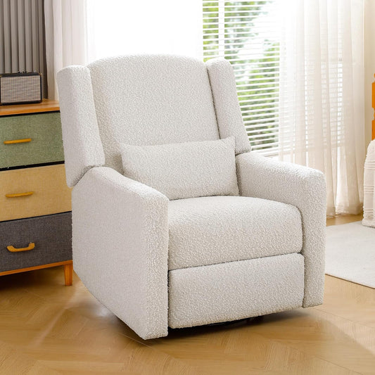 Power Recliner Chair Swivel Gilder Rocking Chairs Skin-Friendly Power Recliner Nursery Chair for Adults with Waist Pillow, USB Charging, Ottoman (Beige, Only Recliner Chair)