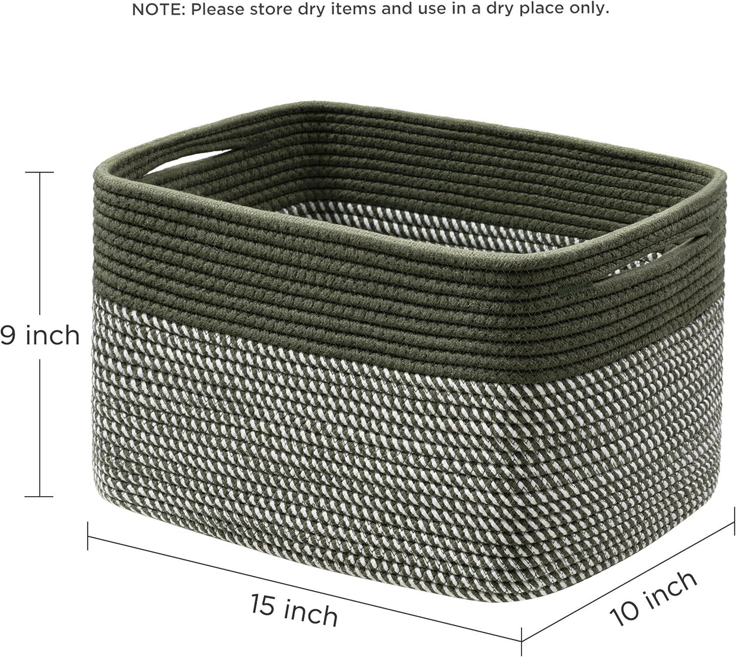 UBBCARE 4 Pack Baskets for Organizing, Woven Storage Baskets for Toys and Towel, Rectangle Cotton Rope Basket with Handles, 15''L x10''W x9''H, Mixed Green