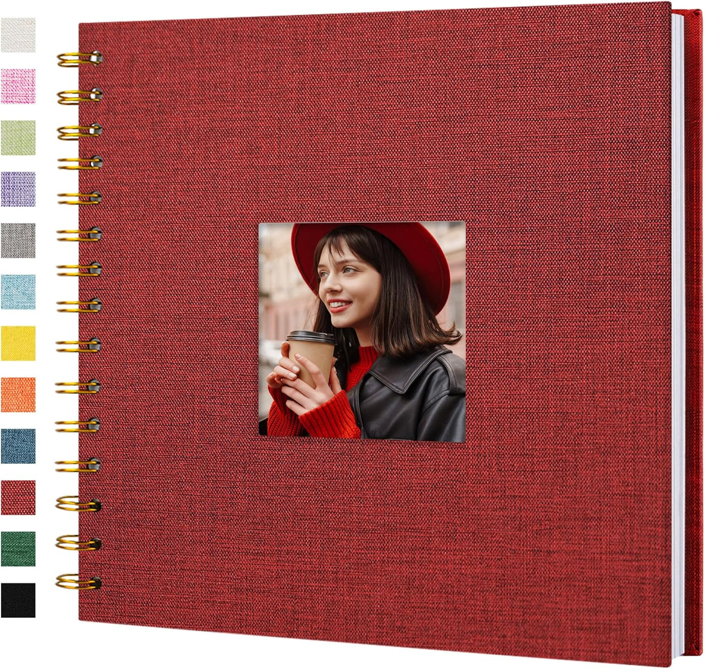 Scrapbook Photo Album Linen Cover, 8 x 8 Inch Hardcover Kraft White Pages Memory Book, for Travel Wedding Guest Book Christmas Baby Shower (20 Sheets/ 40 Pages,Red)