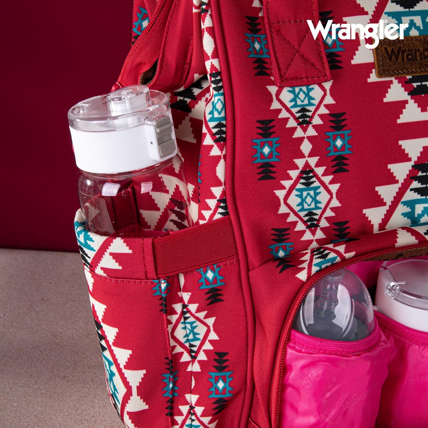 Wrangler Diaper Bag Backpack Aztec Travel Backpack Purses Western Multi-Function Baby Bags for Mom with Waterproof Insulated Pockets
