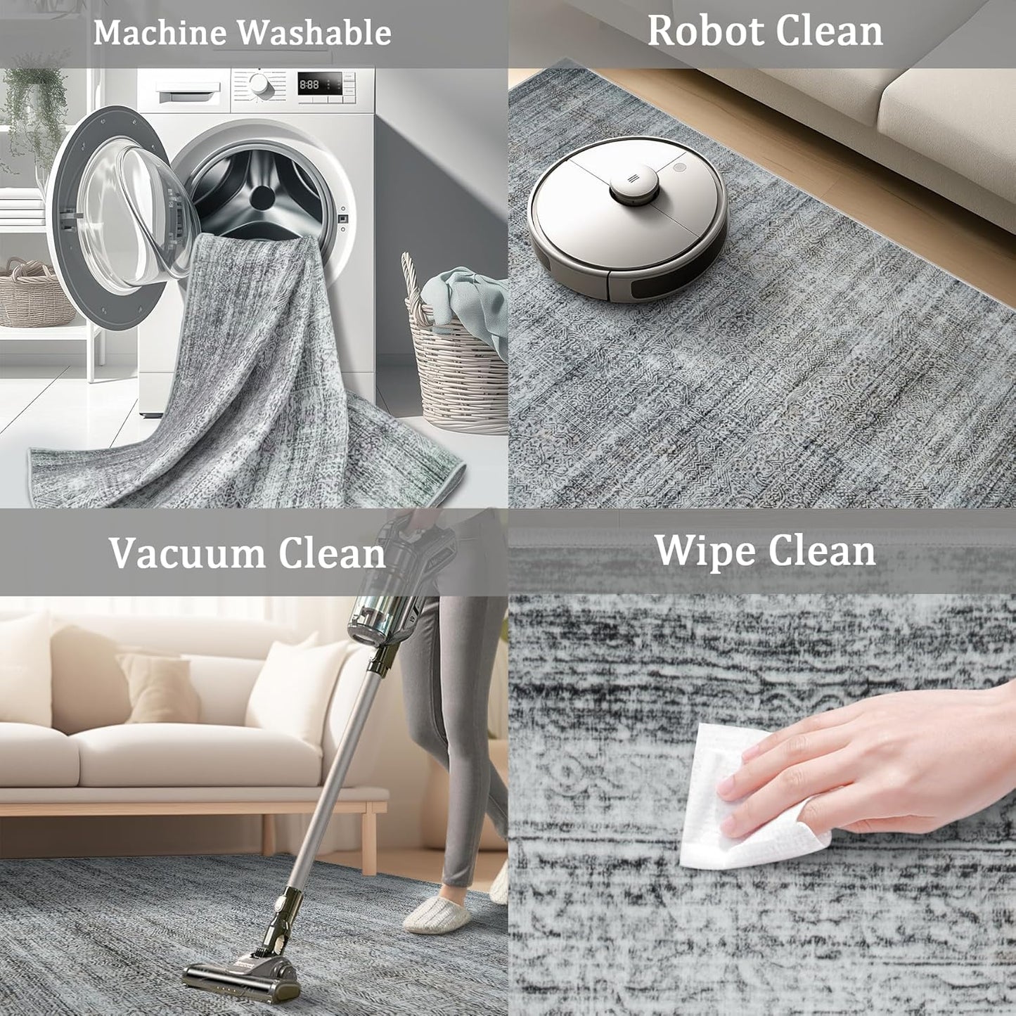 9x12 Area Rug Living Room Rugs - Washable Rug Large Modern Abstract Soft Thin Carpets Indoor Floor No Slip Vintage Carpet for Bedroom Under Dining Table Nursery Home Office Decor Gray Blue