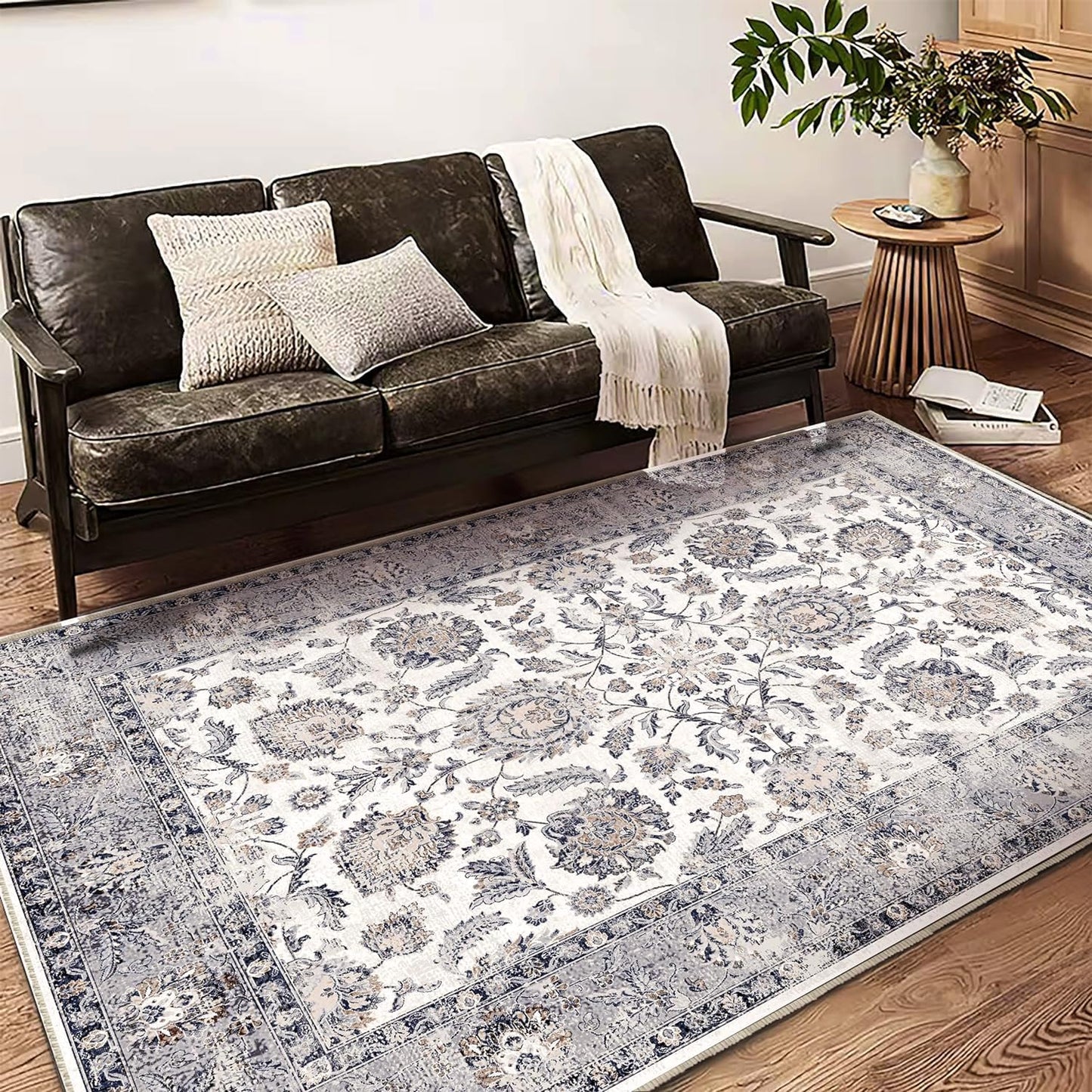 8x10 Washable Area Rug Medallion Distressed Design Boho Medallion Non-Shedding Easy Care Ideal for High Traffic Areas in Living Room Bedroom Kitchen Office Coffee Table Large Carpet