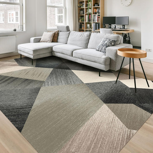 HOMFINE Washable Modern Area Rug - Geometry Style 4x6 Rugs for Living Room, Bedroom, Machine Washable Rug Soft Non Slip Non Shedding Area Rug - Green, 4'x6'
