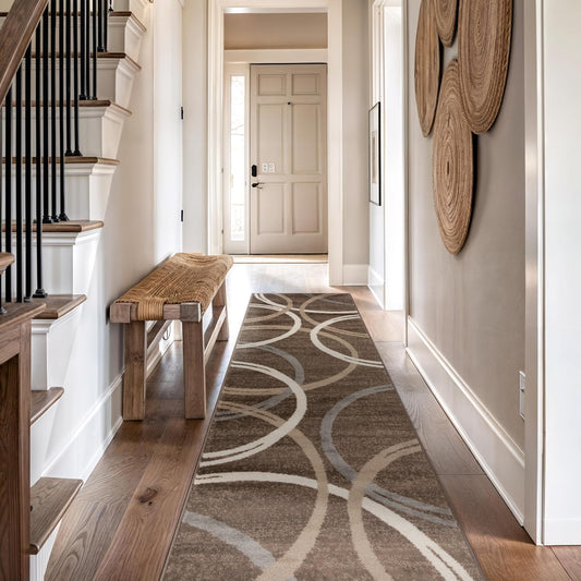 Rugshop Modern Wavy Circles Design Runner Rug 2'7" x 12' Brown