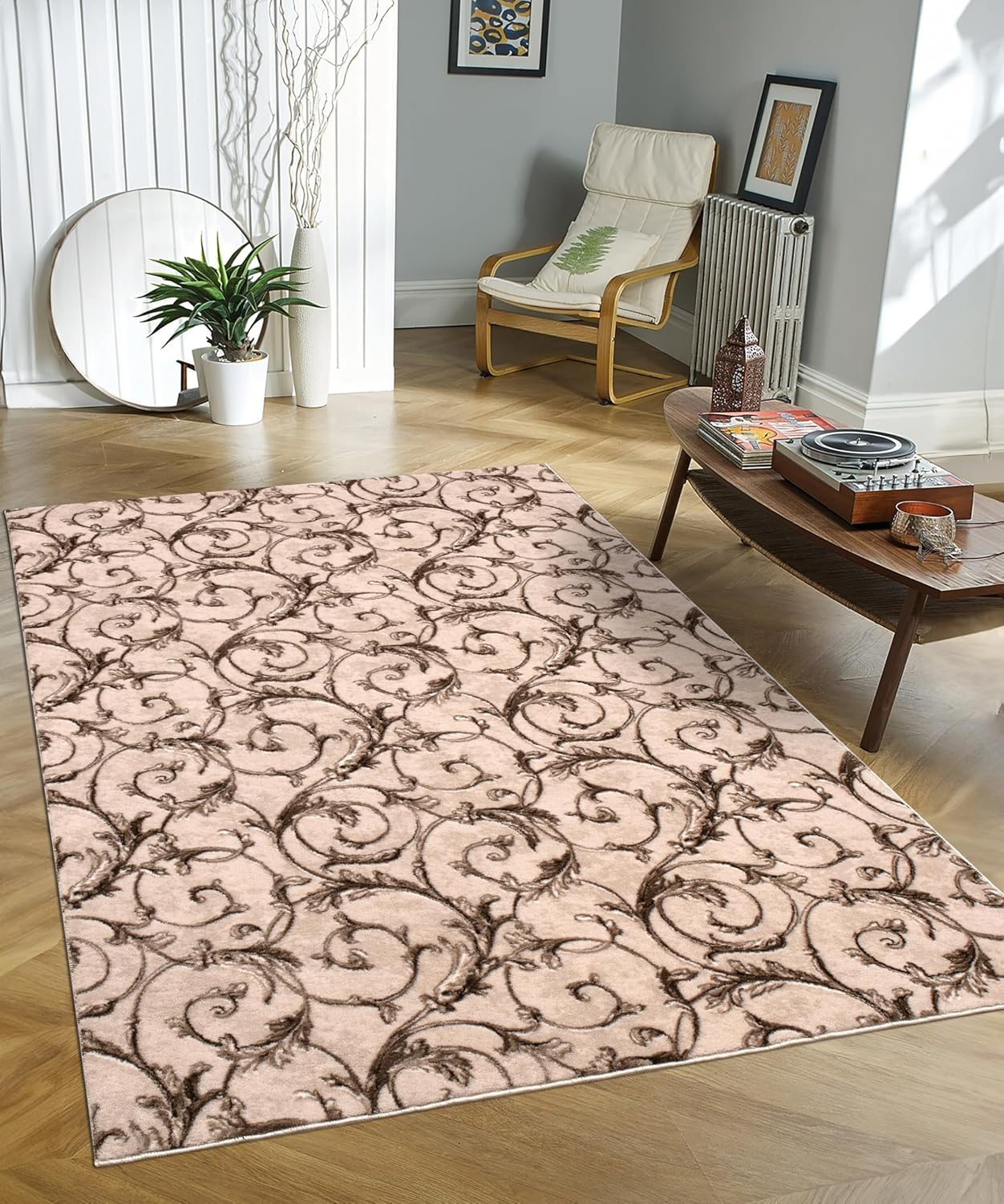 Non-Slip Washable 5x7 Area Rugs for Living Room Bedroom, Ultra Soft Bedside Rug, Indoor Floor Carpet for Kids Girls and Boys, Dorms, Nursery Rooms, Non-Skid Area Rug, Floral Beige Brown, 5' x 7'
