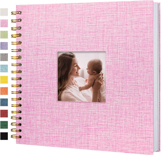 Scrapbook Photo Album Linen Cover, 10 x 10 Inch Hardcover Kraft White Pages Memory Book, for Travel Wedding Guest Book Christmas Baby Shower (40 Sheets/ 80 Pages,Pink)