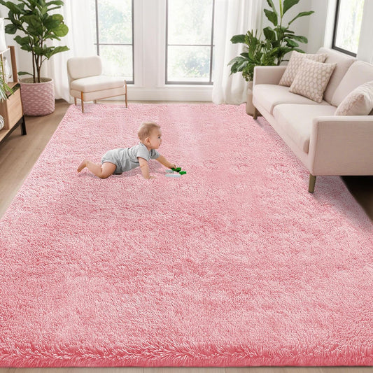 5x7 Area Rug for Living Room: Fluffy Shag Soft Washable Rugs Fuzzy Plush Indoor Carpet for Bedroom Nursery Playroom Dorm Kids Girls Boys Room (Pink, 5'x7')