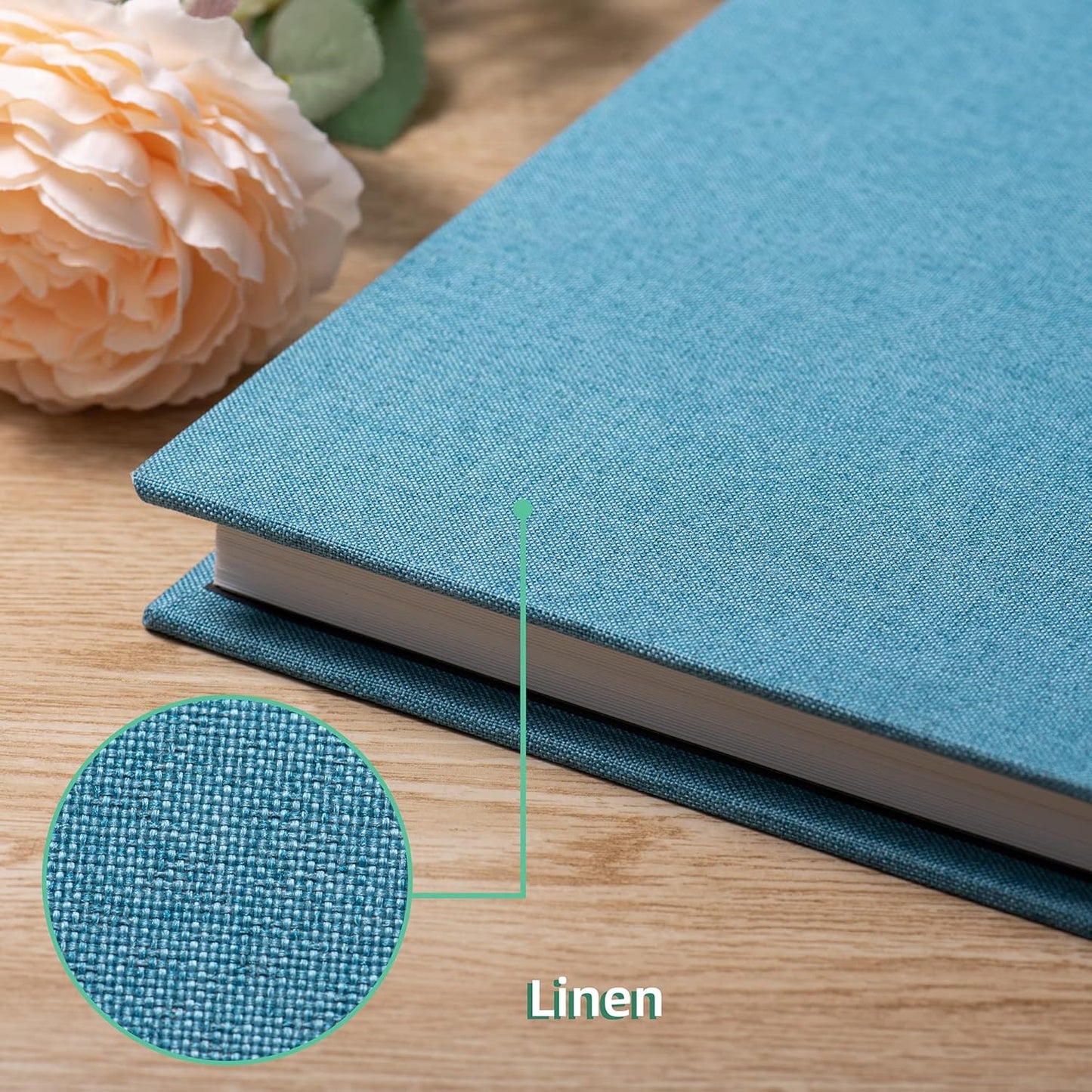 Large Photo Album Self Adhesive Scrapbook Album for 4×6 5×7 8×10 Pictures DIY Magnetic Linen Cover Album 60 Pages for Family Wedding Gifts with Metal Pen and Plastic Board