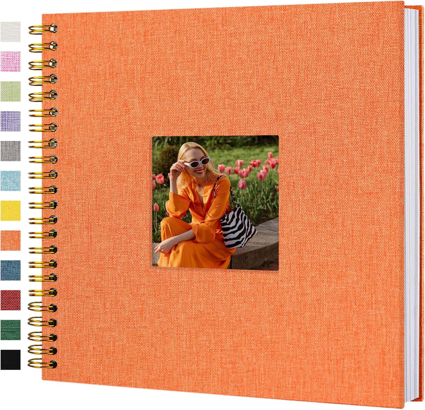 Scrapbook Photo Album Linen Cover, 12 x 12 Inch Hardcover Kraft White Pages Memory Book, for Travel Wedding Guest Book Christmas Baby Shower (40 Sheets/ 80 Pages,Orange)