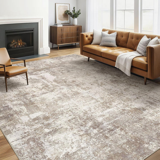 5x7 Area Rugs Living Room: Washable Large Abstract Soft Rug Stain Resistant Indoor Floor Non-Slip Accent Carpet for Women Modern Home Enthusiasts Aged 25-45 - Bedroom Nursery Playroom- Beige Brown