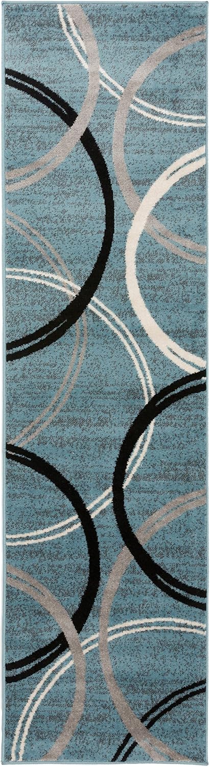 Rugshop Modern Wavy Circles Design Runner Rug 2'7" x 8' Blue