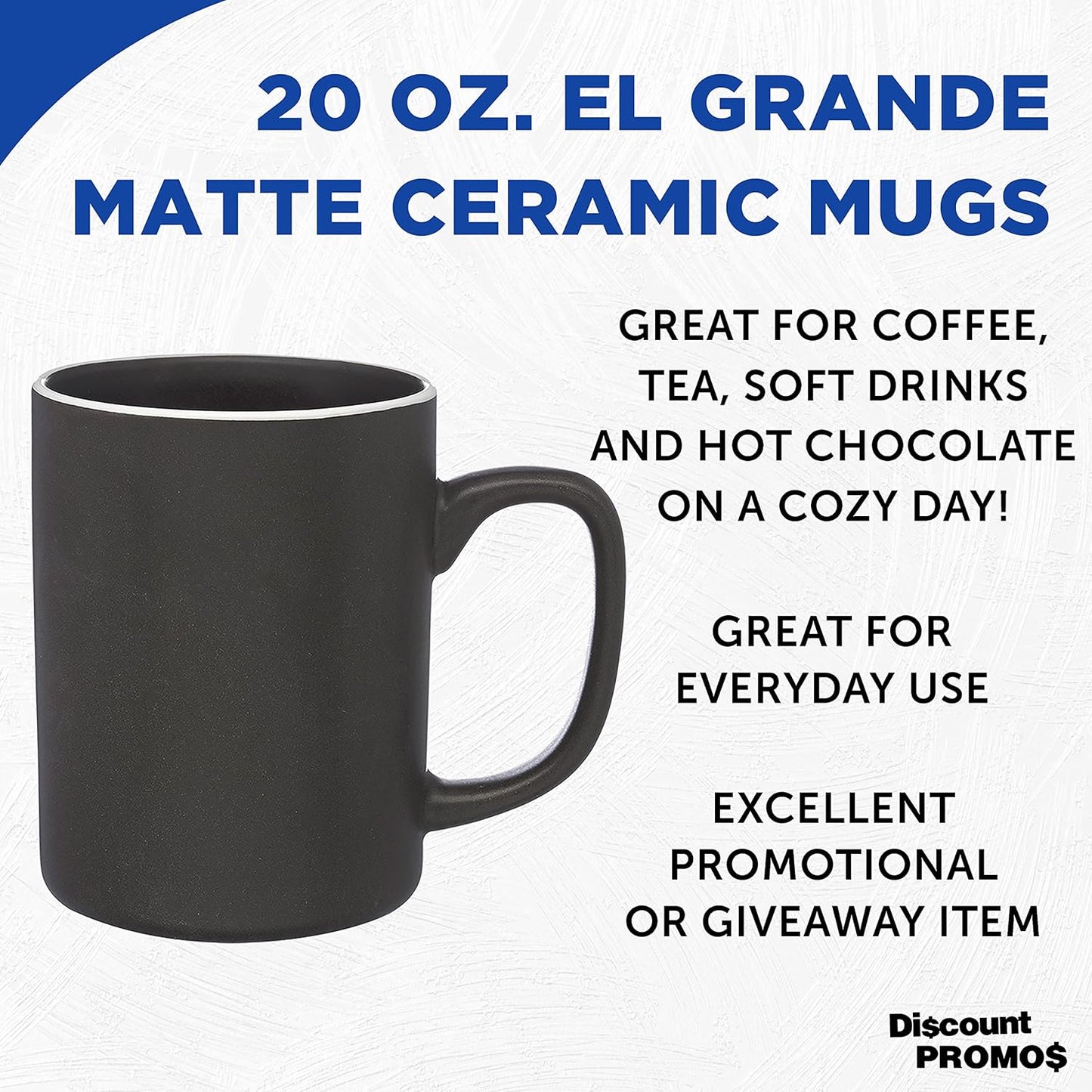 DISCOUNT PROMOS El Grande Matte Ceramic Mugs 20 oz. Set of 12, Bulk Pack - Perfect for Tea, Espresso, Cappuccino, Hot Cocoa - Charcoal