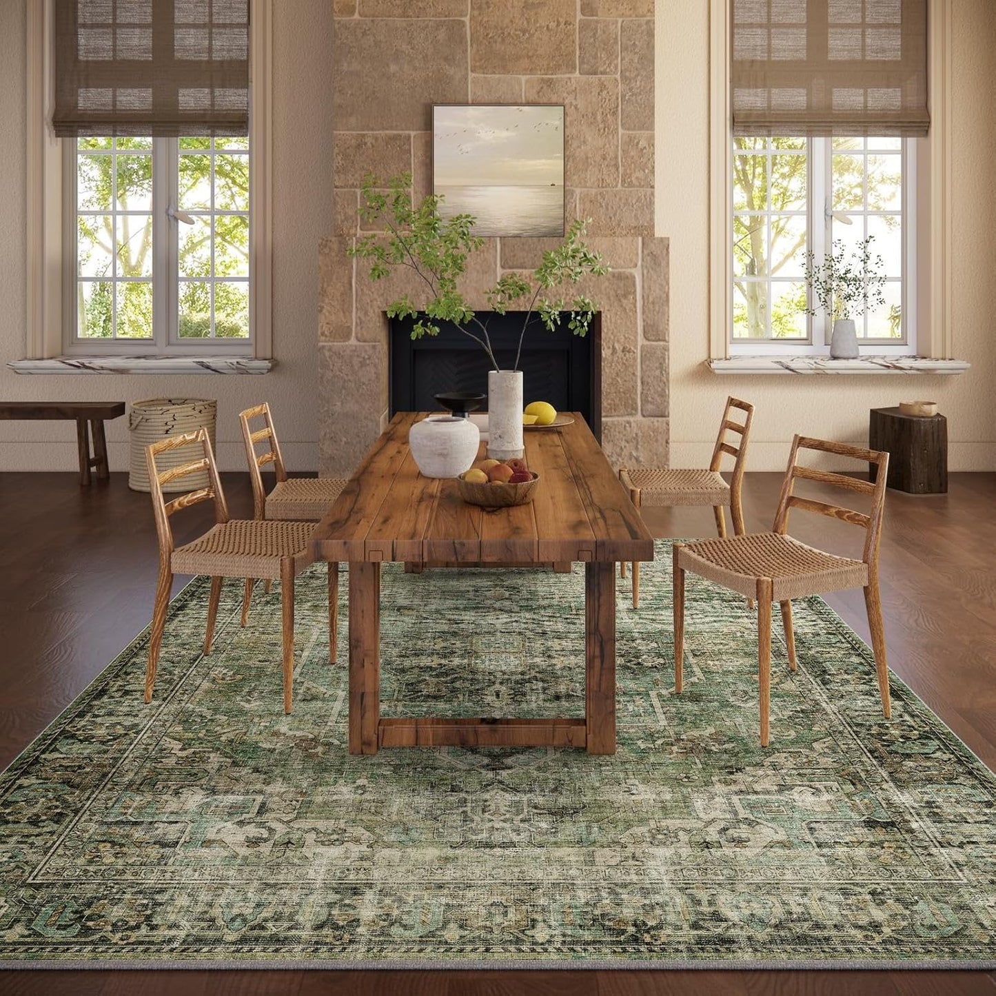 9x12 Area Rugs for Living Room: Washable Bedroom Rug Boho Vintage Rugs Stain Resistant Non Slip Low Pile Soft Lightweight Carpet for Kitchen Dining Room Farmhouse Nursery Kids Room