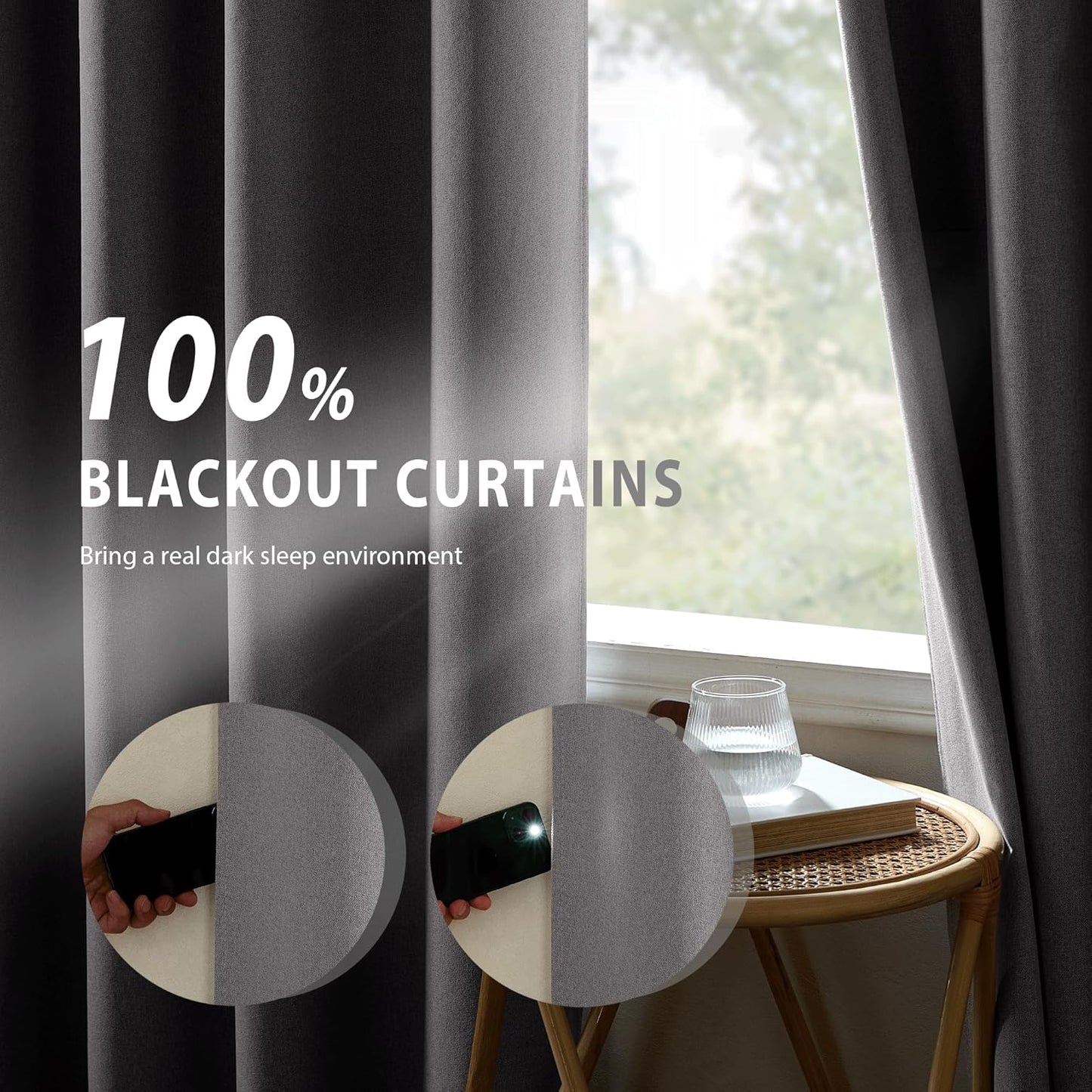 NICETOWN Grey Long Faux Linen Full Shade Panels, 52" Wide x 90" Long, Pair of Thermal Insulated & Energy Efficiency Blackout Curtains for Bedroom Windows, Lined Silky Performance Window Dressing