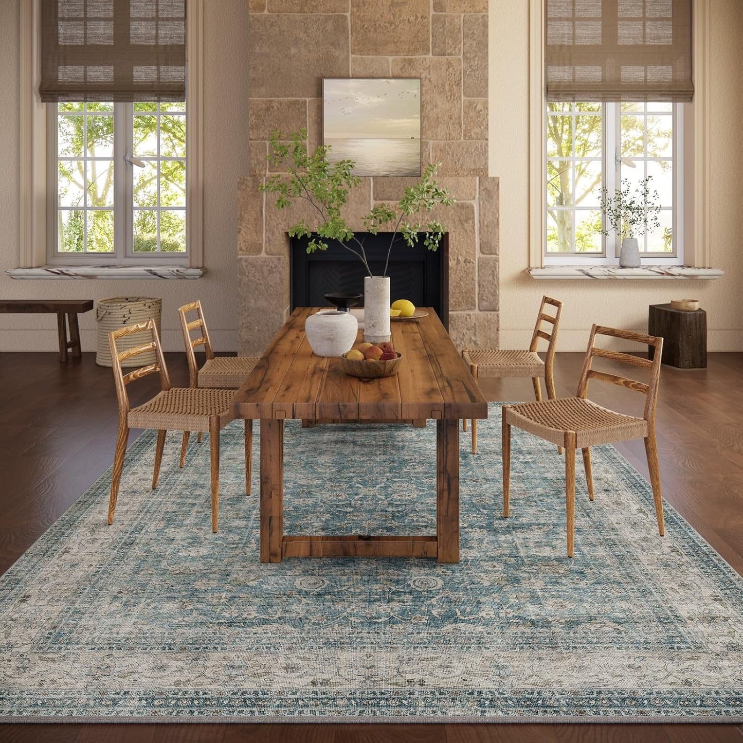 Area Rugs 10x14 Living Room: Washable Rugs for Bedroom Vintage Stain Resistant Non Slip Low Pile Large Boho Carpet for Kitchen Dining Room Farmhouse Kids Room Nursery