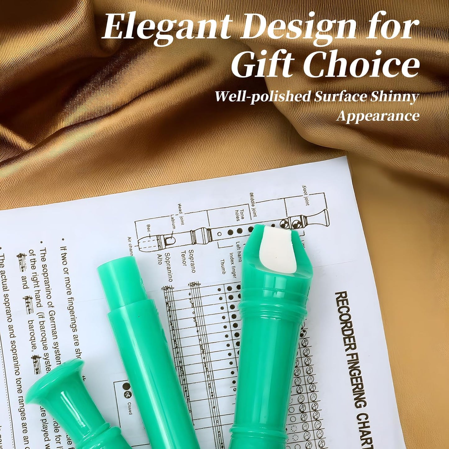 Soprano Recorder for Kids Beginners, German Fingering, C Key, 3 Piece with Cleaning Rod, Bag, Fingering Chart (Green)…