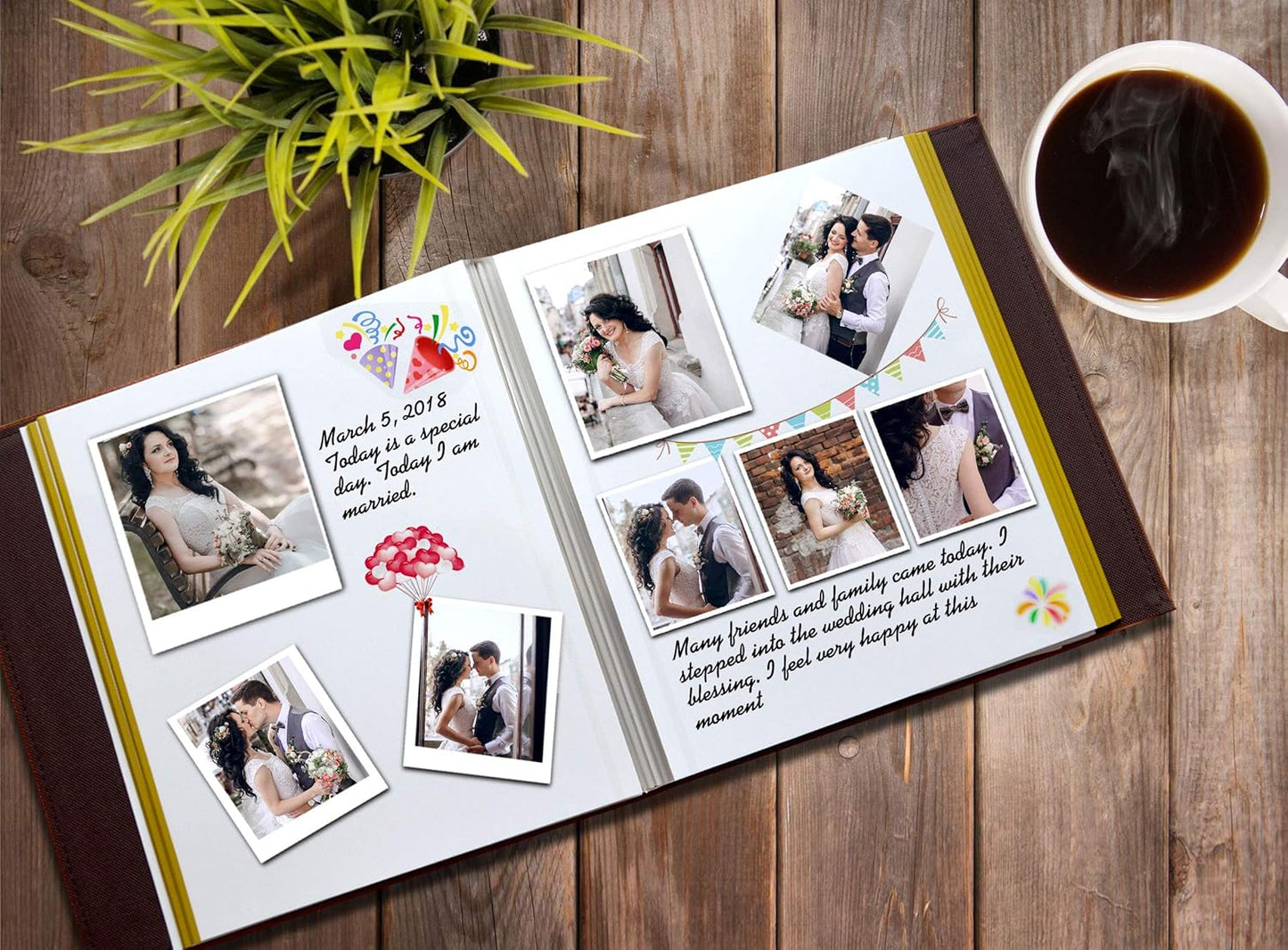 Photo Album Holds 3X5, 4X6, 5X7, 6X8, 8X10 Photos, Leather Cover, Magnetic Self-Stick Page, Hand Made DIY Albums (Brown, Large)