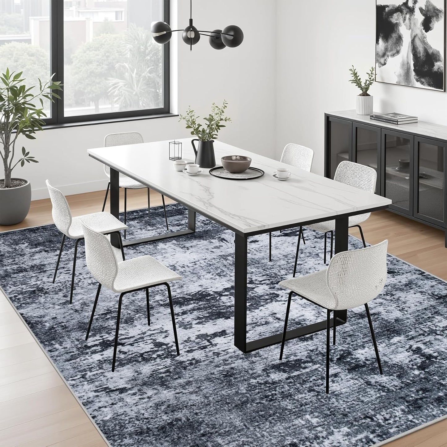 9x12 Area Rug Living Room Rug: Washable Modern Abstract Soft Thin Rug Indoor Floor No Slip Stain Resistant Carpet for Bedroom Dining Room Farmhouse Nursery Home Office - Black