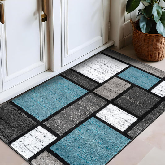 Rugshop Contemporary Modern Boxes for Home Office,Living Room,Bedroom,Kitchen Non Shedding Area Rug 2'7" x 4' Blue