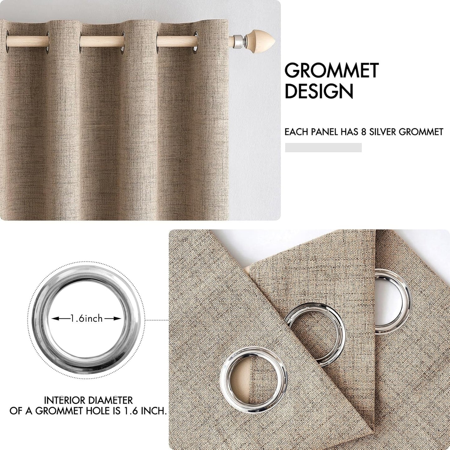 MIULEE 100% Blackout Linen Textured Curtains for Bedroom Solid Thermal Insulated Copper Brown Grommet Room Darkening Curtains & Drapes Luxury Decor for Living Room Nursery 42 x 90 Inch (2 Panels)