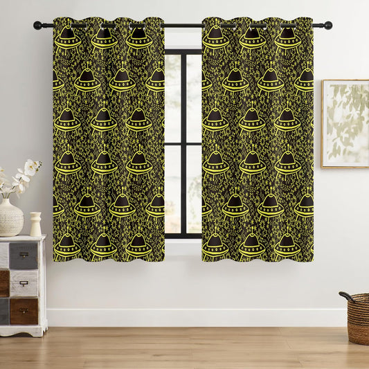 Kids UFO Blackout Curtains - 100% Blackout, Thermal Insulated, Noise Reducing, Perfect for Kids Room and Nursery, 2 Panels (Neon UFO Night, W52×L63)