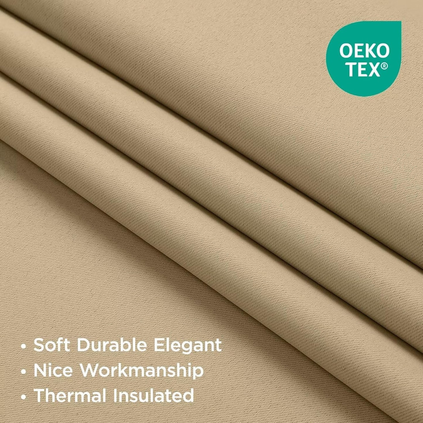 Joydeco White Blackout Curtains 96 Inches Long for Bedroom, Curtains 96 Inch Length 2 Panels Set, Room Darkening Curtains & Drapes for Living Room Window (W52 x L96 Inch, Beige)