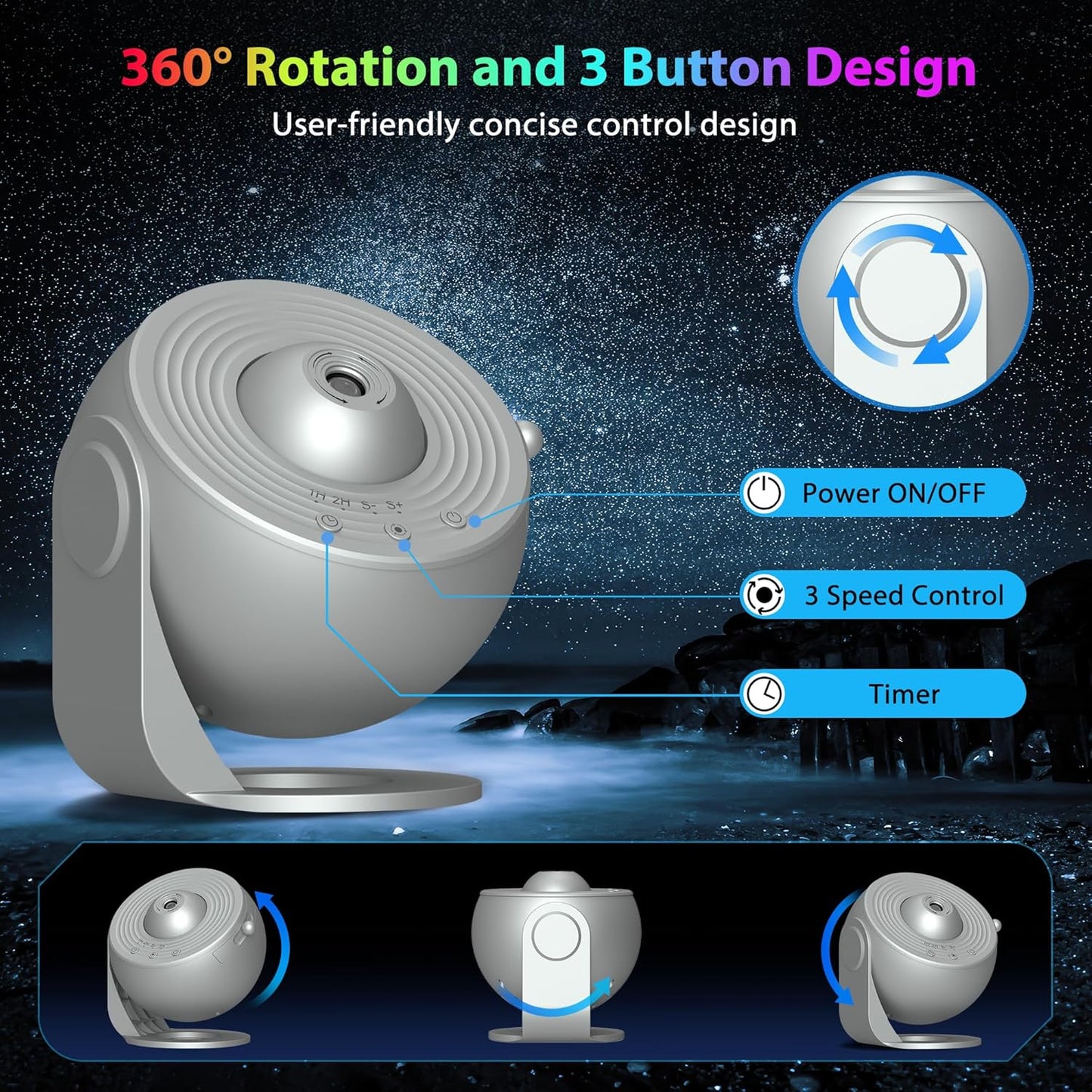 Galaxy Projector for Bedroom, HD Image Star Projector Galaxy Light Adjustable Knob, 13 Film Discs Planetarium Projector for Kids, 360° Rotating 1/2h Timer Simple 3-Button Control
