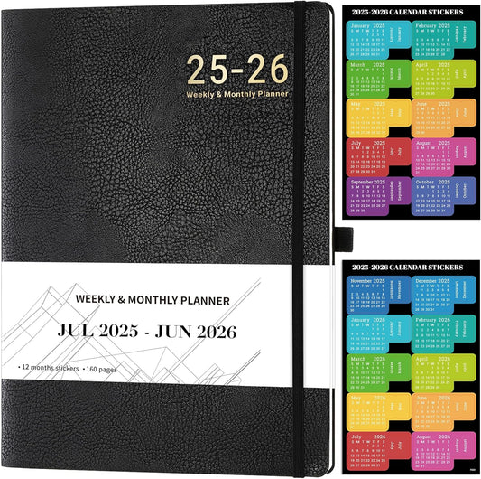 Planner 2025-2026 - JUL 2025 - JUN 2026, Planner Weekly and Monthly, Academic Planner 2025-2026, 8.5" x 11", Leather Cover Planners with Thick Paper, Back Pocket with Notes Pages, Black