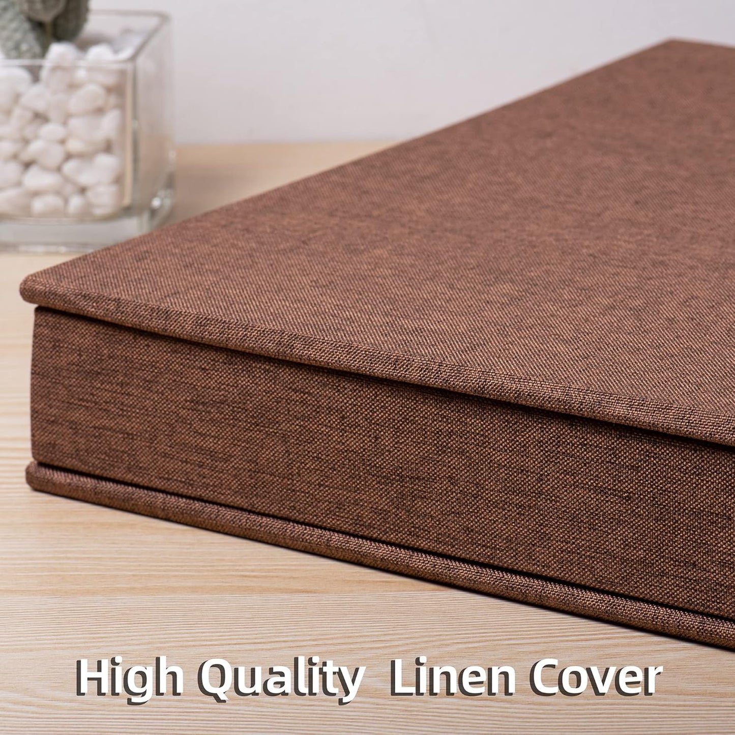 Large Photo Album Self Adhesive 4x6 8x10 10x12 Scrapbook Magnetic Album DIY Scrapbook Length 13 x Width 12.8 (Inches) 120 Sticky Pages Linen Cover DIY Photo Album(Brown)