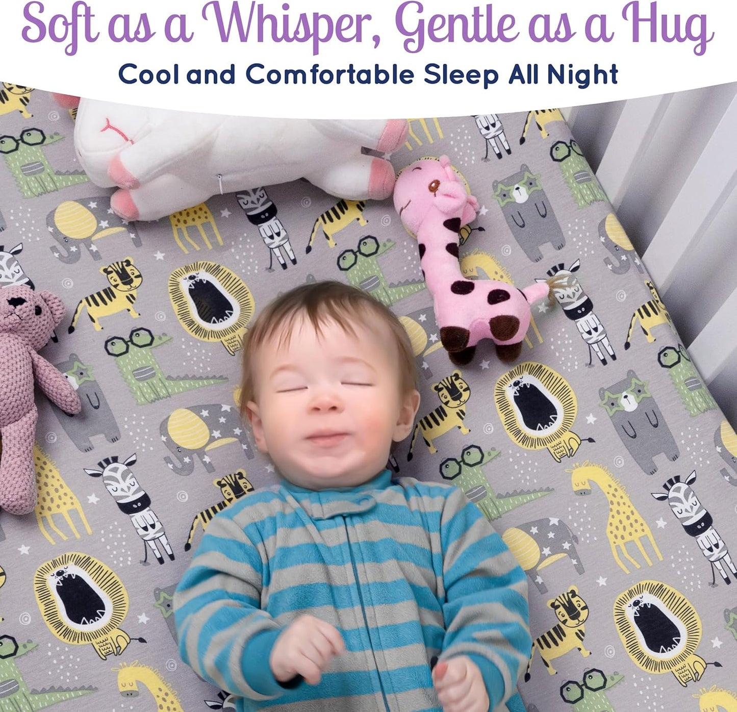 Fitted Nautical Crib Sheets (3 Pack) by GROW WILD - Jersey Knit Cotton Crib Sheet for Boys, Toddler Bed Mattress & Baby Boy Crib Bedding Set, 52” x 28” x 9” Crib Sheets (Safari Animals)