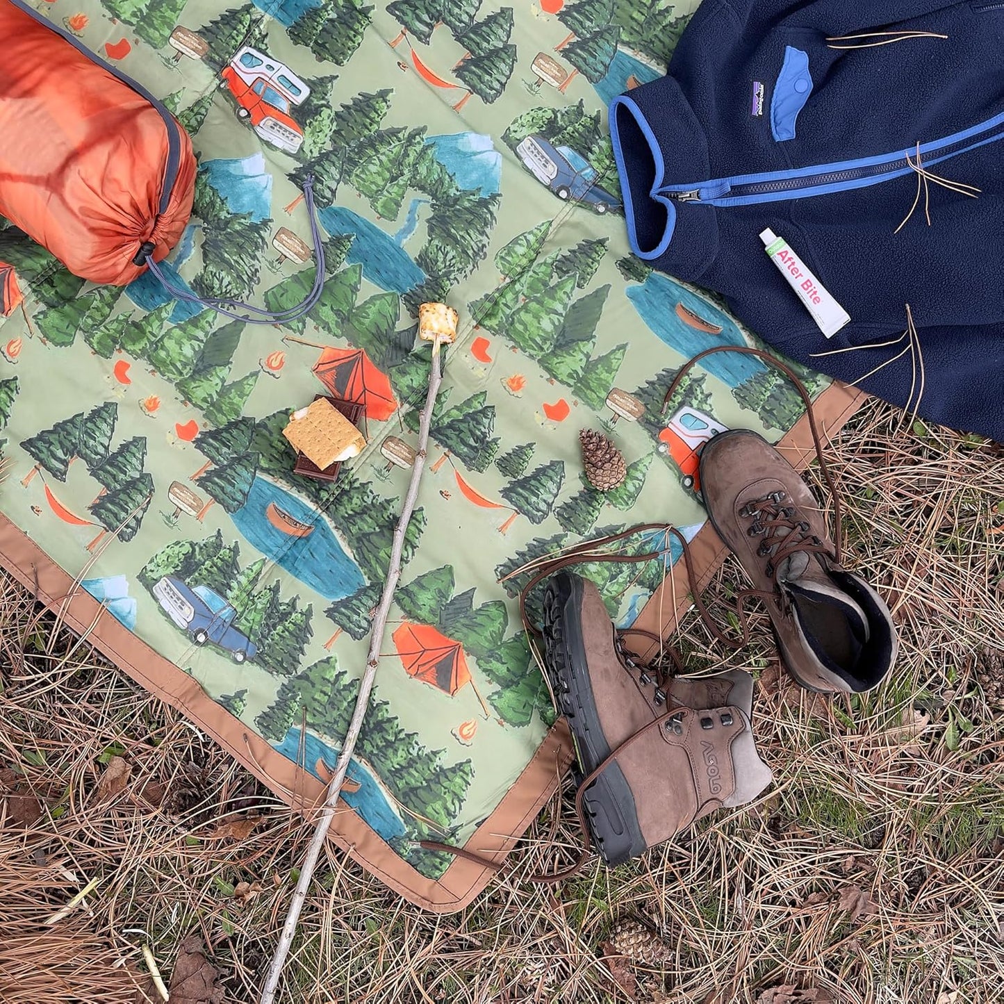 Little Unicorn 5'x5' Outdoor Family Picnic & Beach Blanket | Durable & Water-Resistant Fabric | Compact Fold & Easily Wipes Clean | Zipper Pocket (Camp)