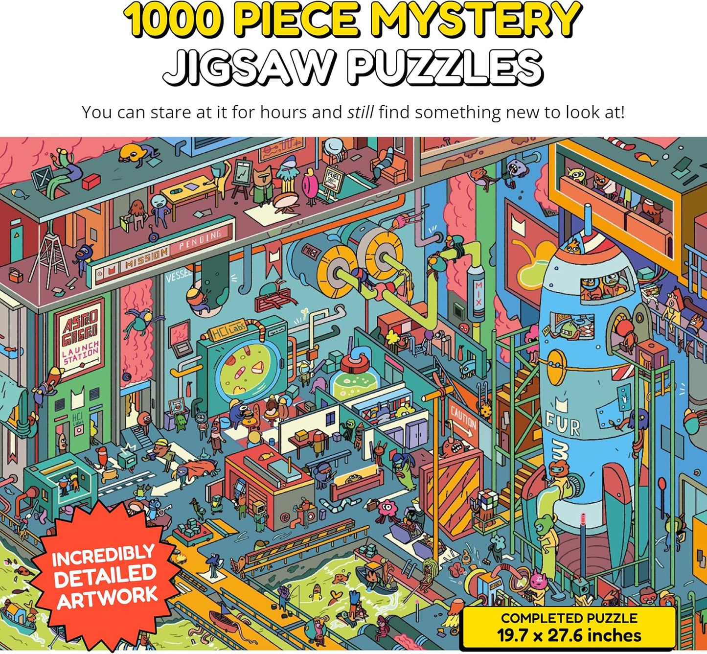 Jigsaw Puzzles 1000 Pieces - Magic Mystery Story Secret Ending Puzzle - Perfect Game Night for Adults & Kids - Funny Space Cartoon Theme (AstroGastro)
