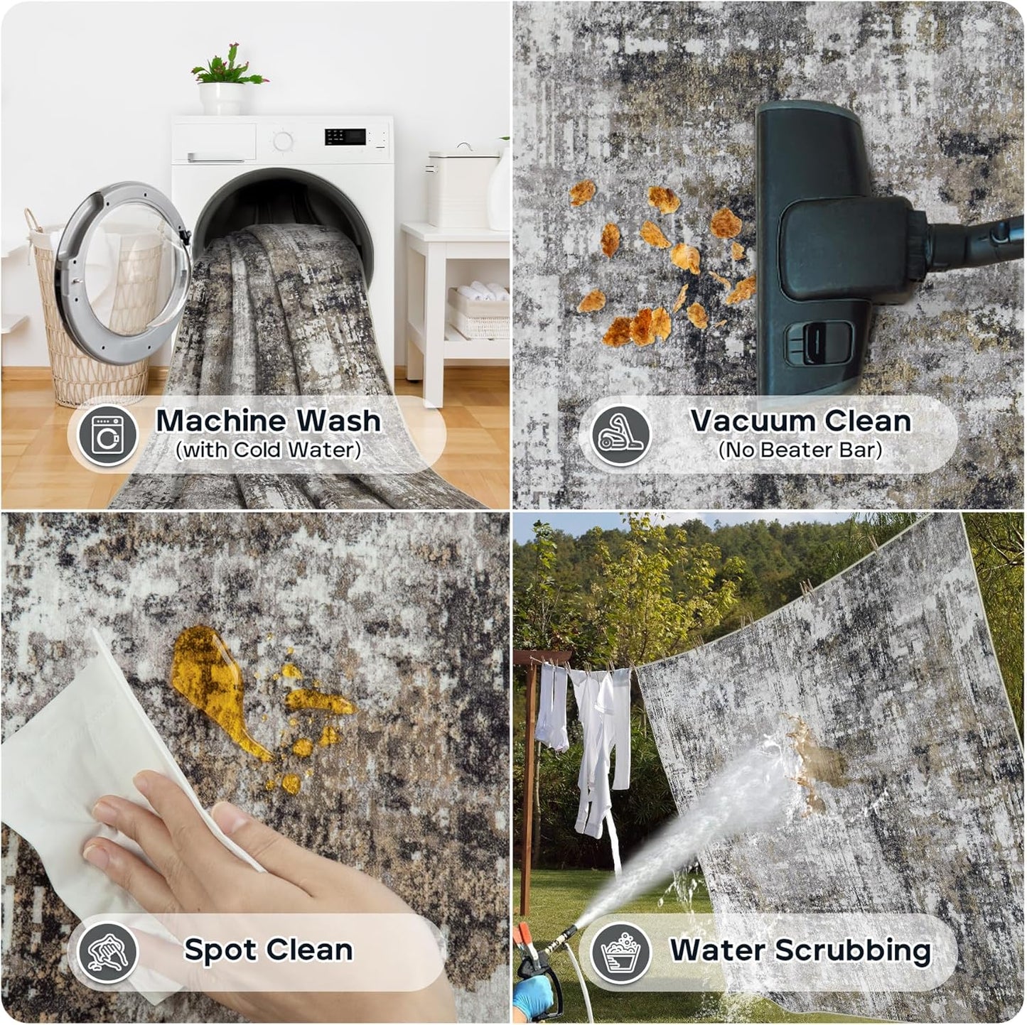 Runner Rug for Hallways Kitchen 2'6"x8' Washable, Non Slip Carpet 8ft Area Rugs Entryway Rubber Backed 8 Feet Neutral Abstract Modern Low Pile Indoor Black Gold