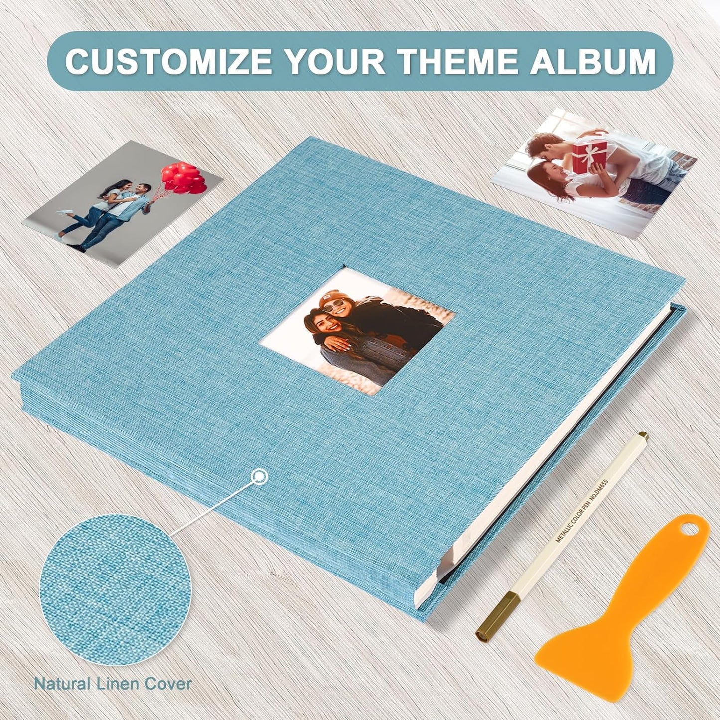 Photo Album Self Adhesive Pages Scrapbook Magnetic Photo Albums for 4x6 5x7 8x10 Pictures Sticky Pages Books for Baby Family Wedding 11x10.6 LightBlue 40 Pages