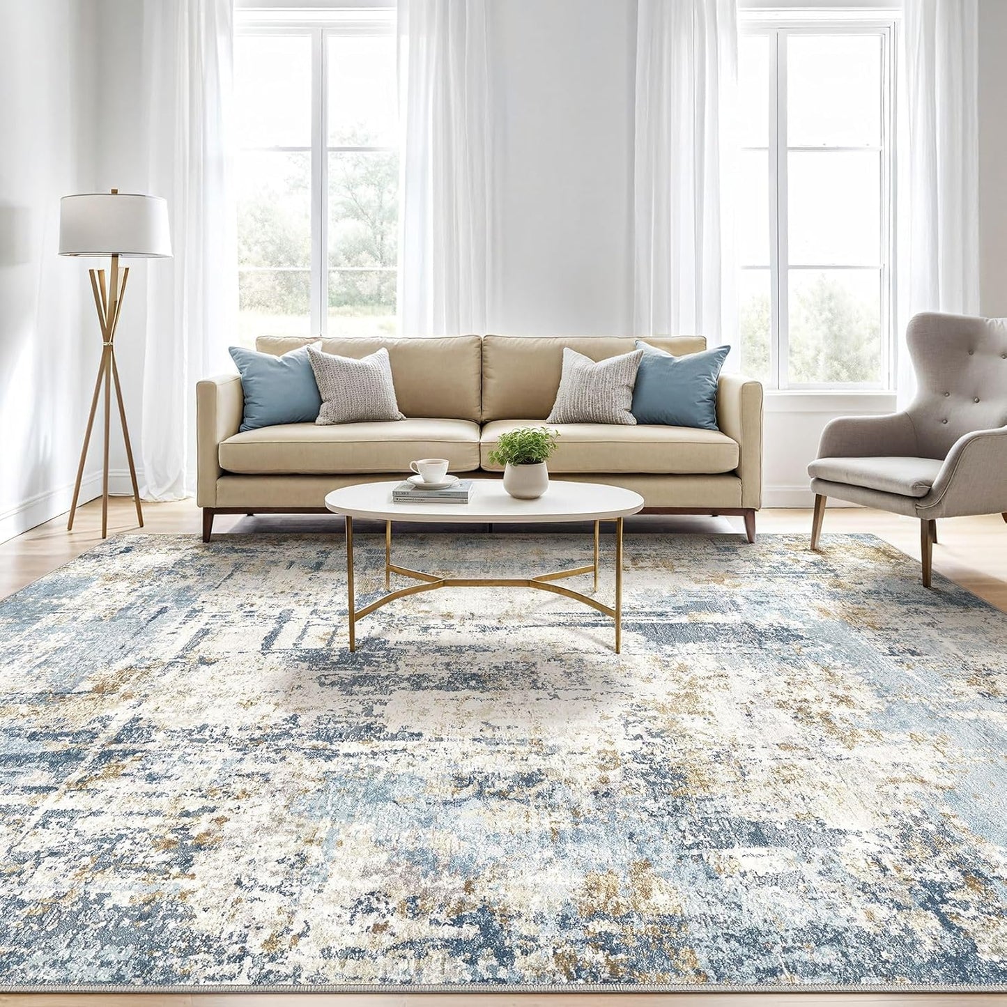 7x9 Area Rugs Washable Rug: Living Room Large Abstract Modern Soft Stain Resistant Indoor Floor Non Slip Accent Carpet for Bedroom Nursery Playroom Office Dining Room Dorm Home House- Blue
