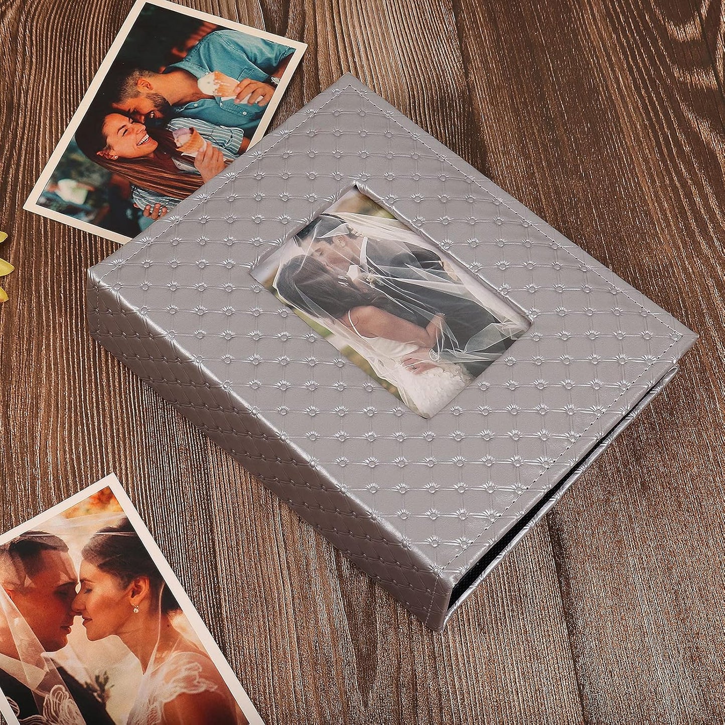 RECUTMS Photo Album 4x6 200 Pocket Premium Leather Cover 4x6 Picture Album Family Photo Album Baby Growth Album Couple Photo Albums 200 Horizontal Photos Wedding (Grey)