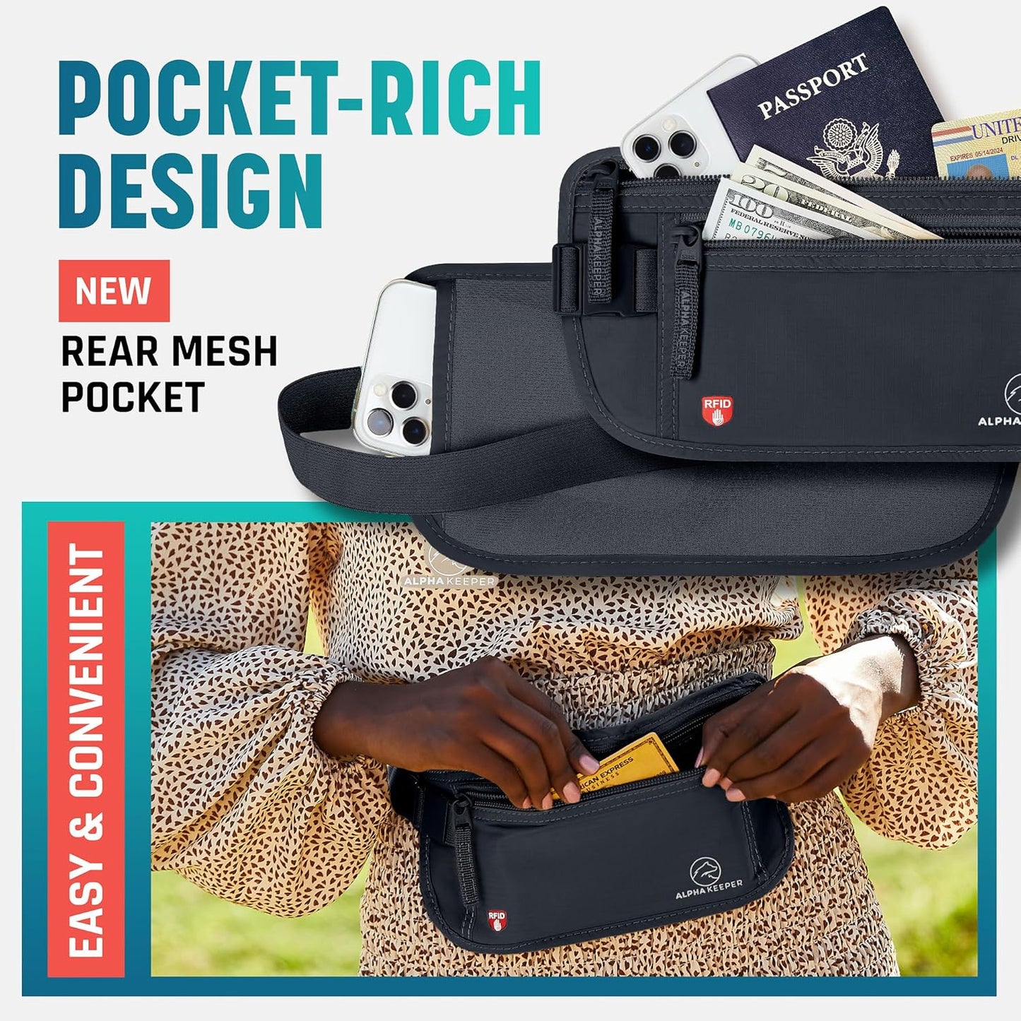 Hidden Money Belt for Travel for Men, Waist Wallet Anti Theft, RFID Passport Holder For Travel Men Or Women, Money Pouch, RFID Passport Holder