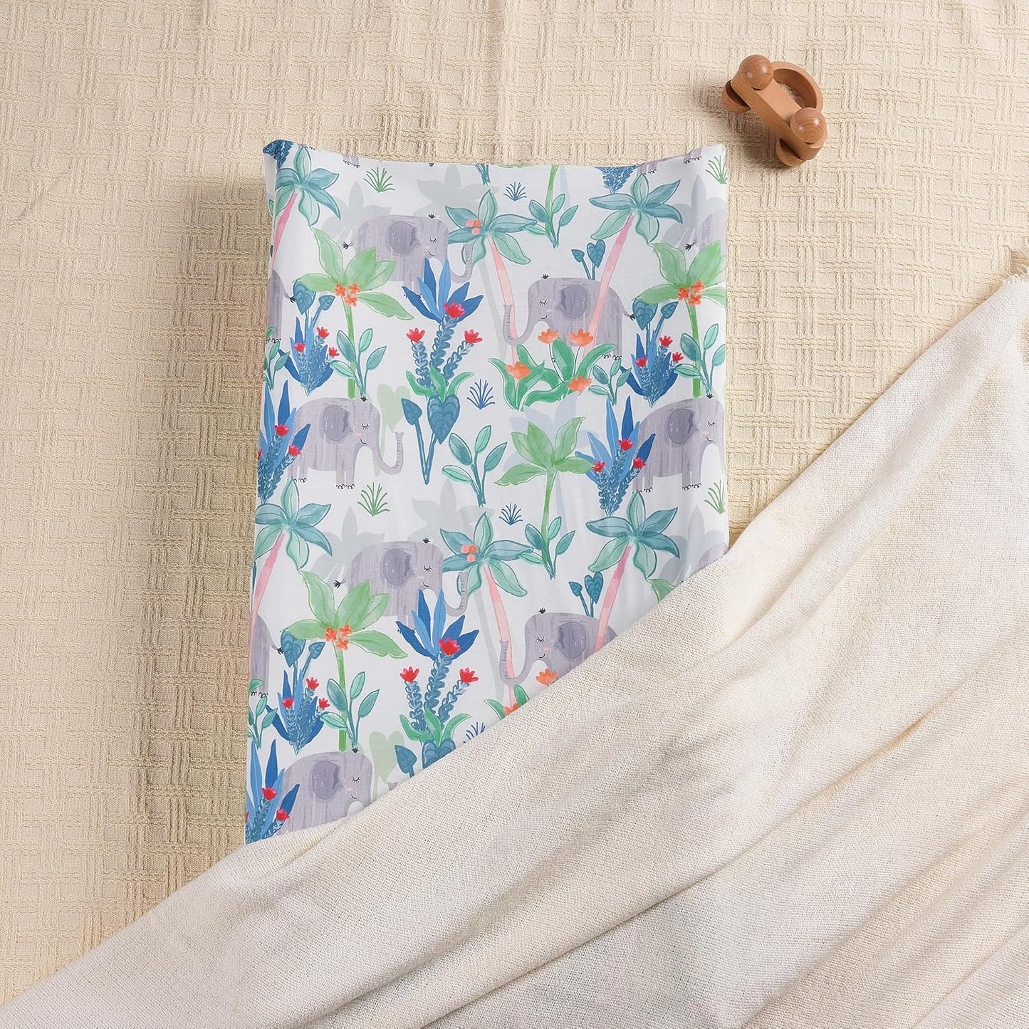 TILLYOU Baby Changing Pad Cover, Changing Table Cover for Girls Boys, Ultra Soft Breathable, 2 Pack Rainforest Elephant & Grey
