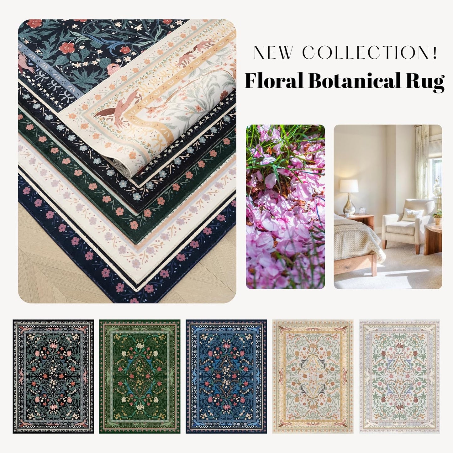Runner Rug for Kitchen Rug Non Slip 2'x6' Washable Rugs with Rubber Backing Soft Vintage Floral Botanical Carpet Runner for Kitchen, Laundry, Bedroom, Bathroom, Blue
