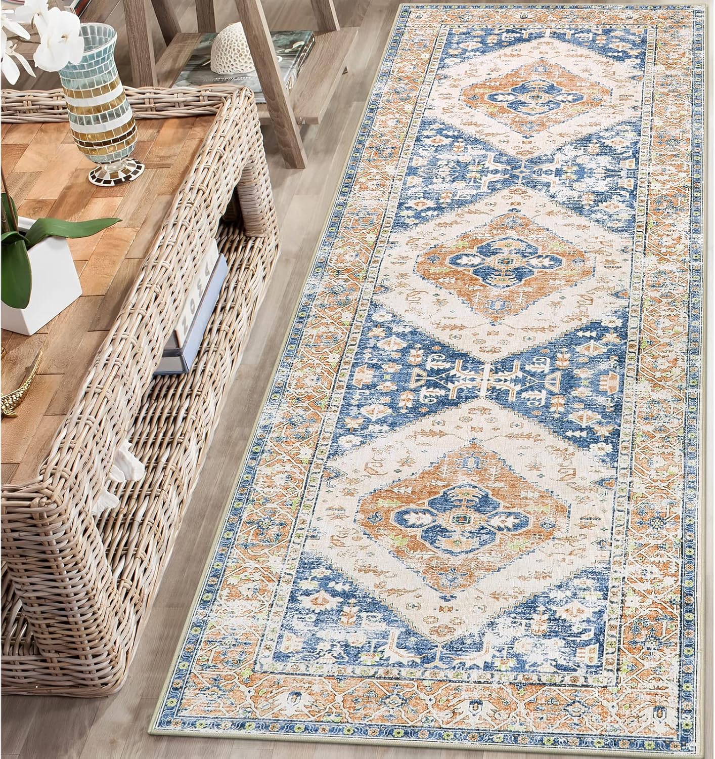 Lahome Boho 2x6 Hallway Runner Rug, Non-Slip Thin Washable Kitchen Rugs, Oriental Distressed Print Carpet Runner for Entryway Bedroom Bathroom Laundry