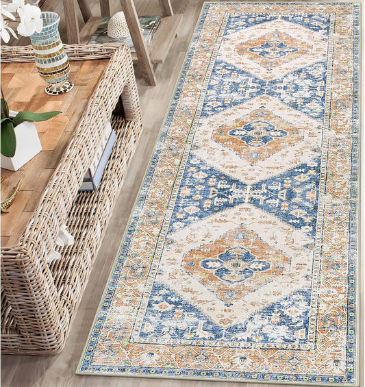 Lahome Boho 2x6 Hallway Runner Rug, Non-Slip Thin Washable Kitchen Rugs, Oriental Distressed Print Carpet Runner for Entryway Bedroom Bathroom Laundry