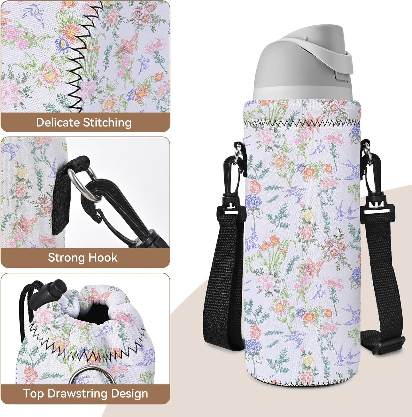 RICHEN Neoprene Water Bottle Carrier Bag with Adjustable Shoulder Strap,Insulated Water Bottle Cover for Stainless Steel/Glass/Plastic Bottles