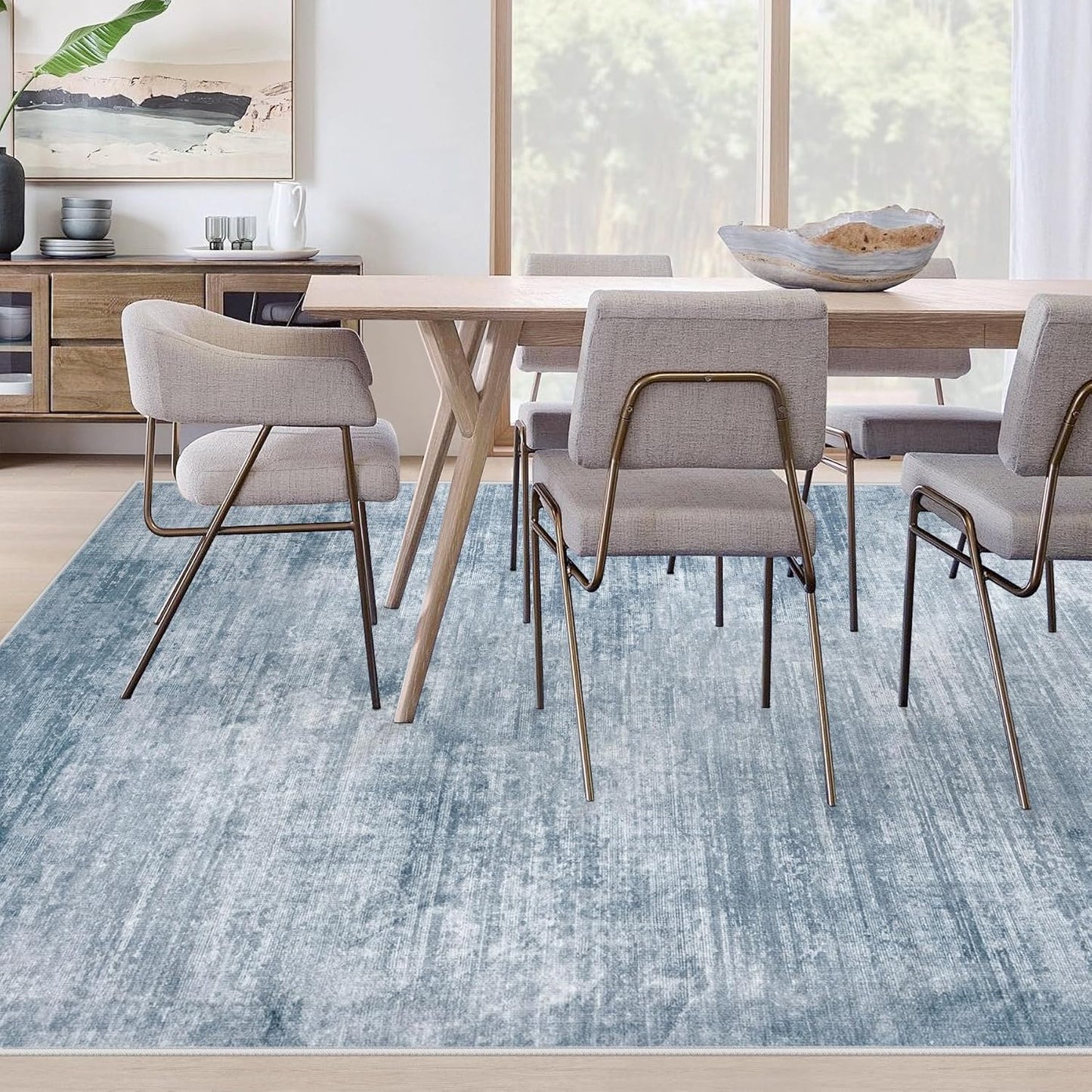 Area Rugs 8x10 Living Room: Washable Rug Modern Abstract Large Rugs Soft Non Slip Neutral Rug Stain Resistant Indoor Carpet for Bedroom Kitchen Dining Room Table Nursery Home Office Rugs(Blue,8'x10')