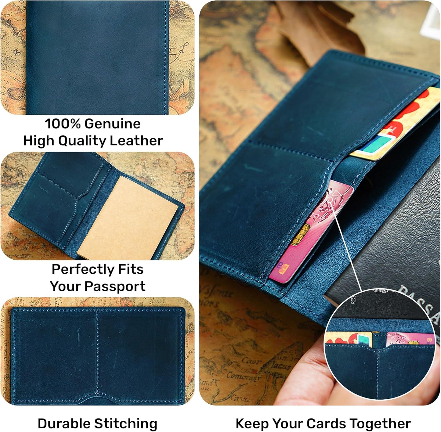 HIFA Leather Passport Holder, Handmade Passport Cover with Card and Ticket Slot - Genuine Leather, Elegant Design, Easy Access - Passport Case, Passport Wallet, Passport Holder