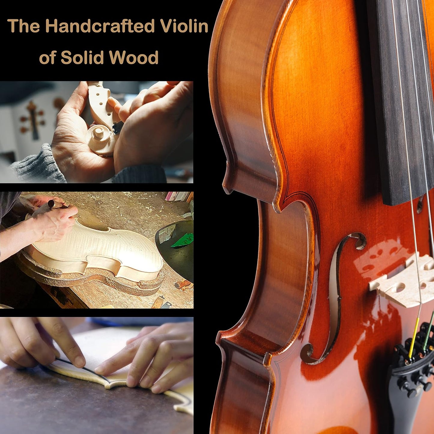 Spruce and Maple Solid Wood Violin Outfit for Beginner Kids & Adults -Craft Your Perfect Sound and Begin Your Musical Journey with Confidence. (Glossy Antique, 1/2)